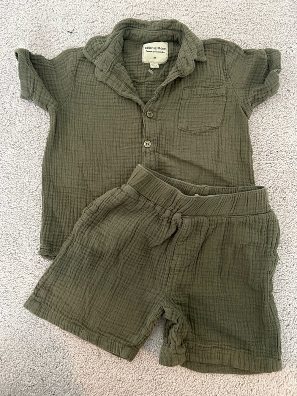 Stitch & Stone Olive Gauze Two-Piece Set 100% cotton